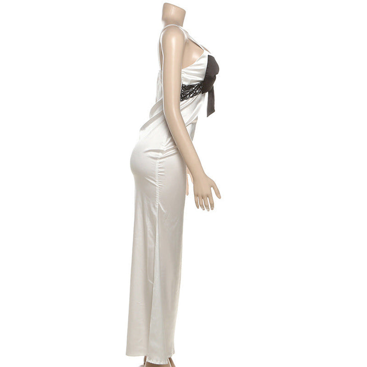 Bowknot v neck zip-up cami maxi dress  | Festival Outfits Women