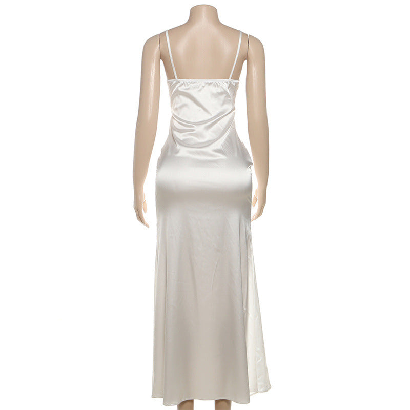 Bowknot v neck zip-up cami maxi dress  | Festival Outfits Women