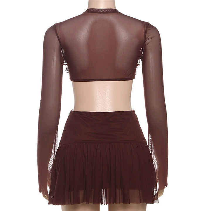 Crewneck long sleeve mesh ruched mini dress  | Festival Outfits Women