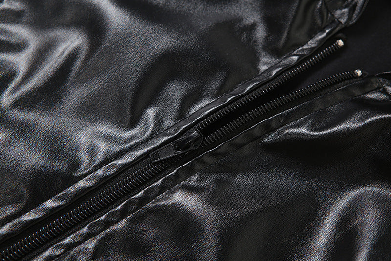 Hoodie zip-up PU leather hollow out cut out top  | Festival Outfits Women-final-sale