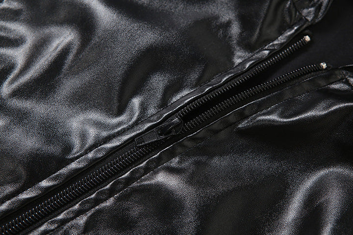 Hoodie zip-up PU leather hollow out cut out top  | Festival Outfits Women-final-sale