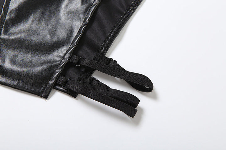 Hoodie zip-up PU leather hollow out cut out top  | Festival Outfits Women-final-sale