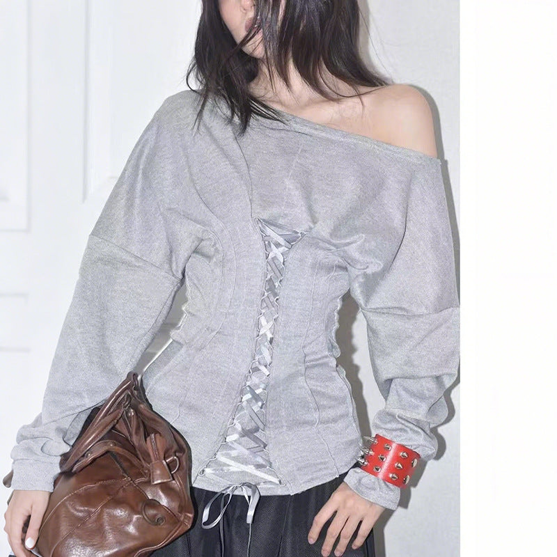 Off shoulder long sleeve lace up corset top  | Festival Outfits Women