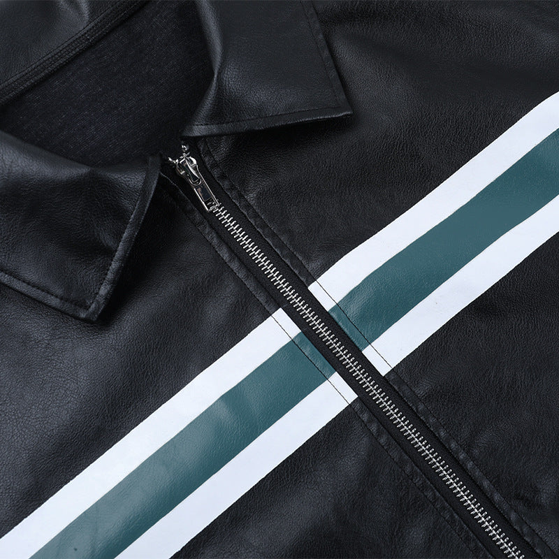 Zip-up long sleeve turnover collar PU leather top  | Festival Outfits Women