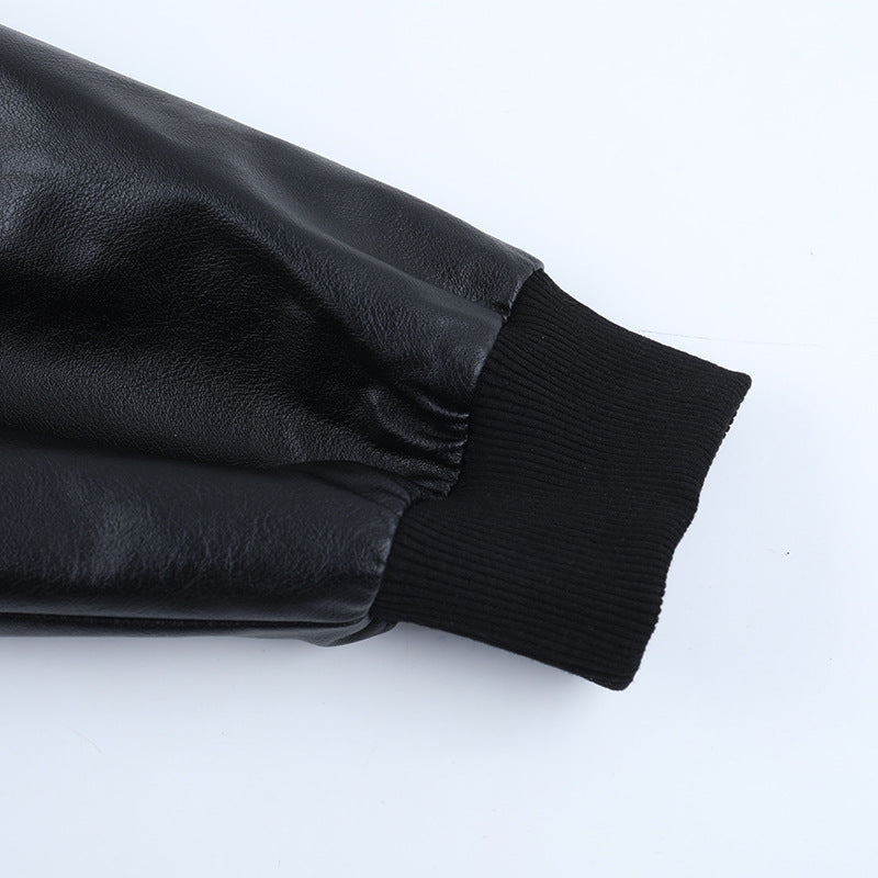 Zip-up long sleeve turnover collar PU leather top  | Festival Outfits Women