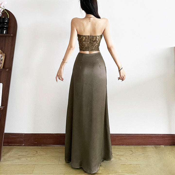 Irregular zip-up ruched solid maxi skirt  | Festival Outfits Women