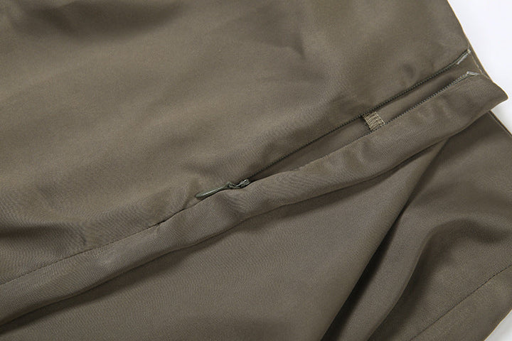 Irregular zip-up ruched solid maxi skirt  | Festival Outfits Women