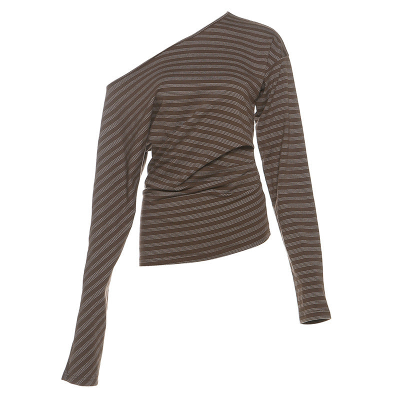 Long sleeve striped one shoulder ruched top  | Festival Outfits Women