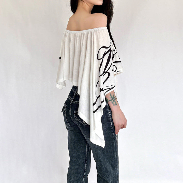 Irregular off shoulder print self tie crop top  | Festival Outfits Women