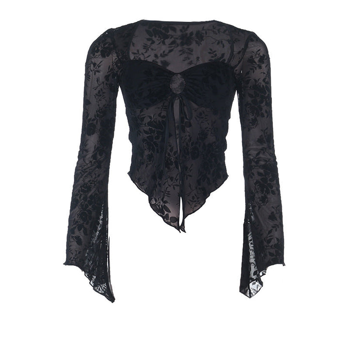 Long sleeve o ring self tie crop top  | Festival Outfits Women