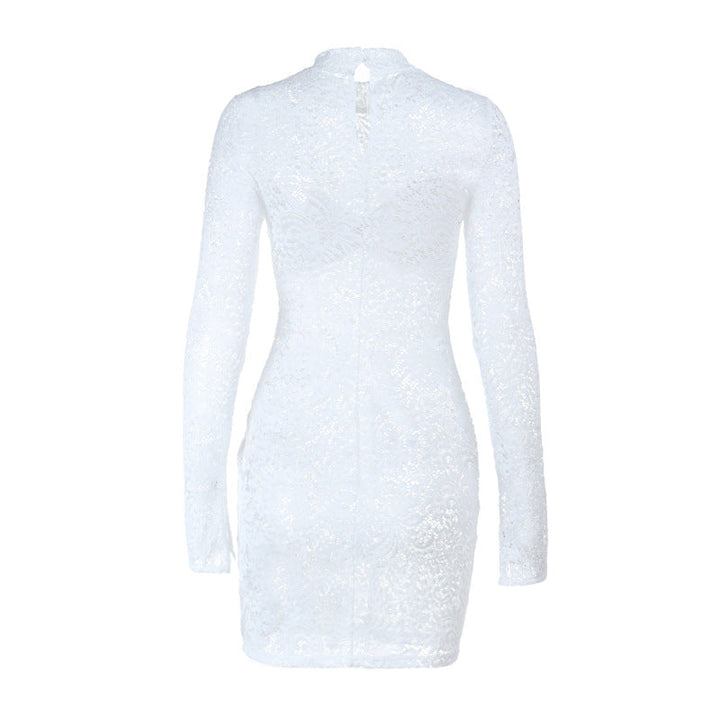 Long sleeve lace see through ruched mini dress  | Festival Outfits Women