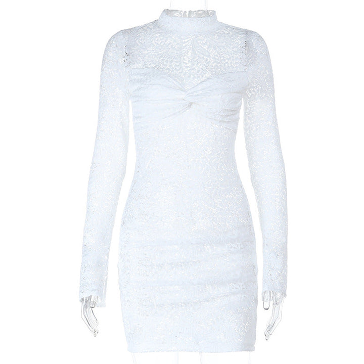 Long sleeve lace see through ruched mini dress  | Festival Outfits Women