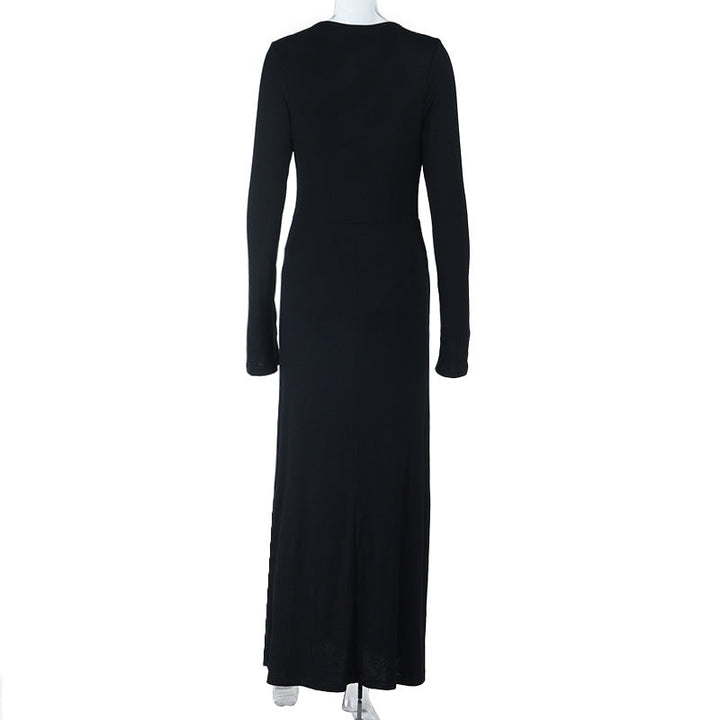 V neck long sleeve button ruched maxi dress  | Festival Outfits Women