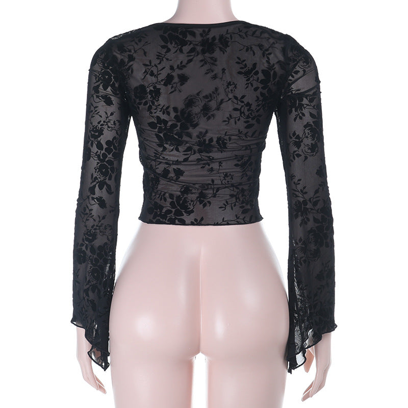 Long sleeve o ring self tie crop top  | Festival Outfits Women