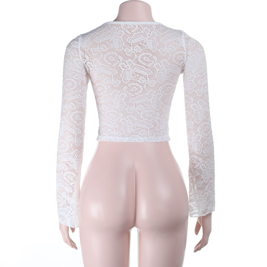 V neck button long sleeve lace top  | Festival Outfits Women