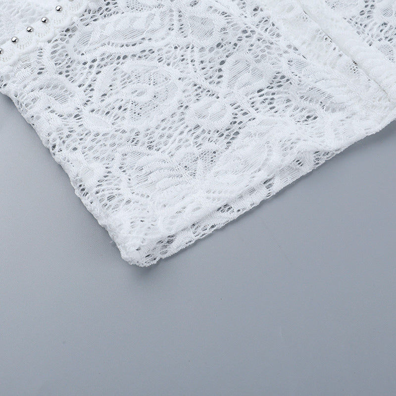 V neck button long sleeve lace top  | Festival Outfits Women