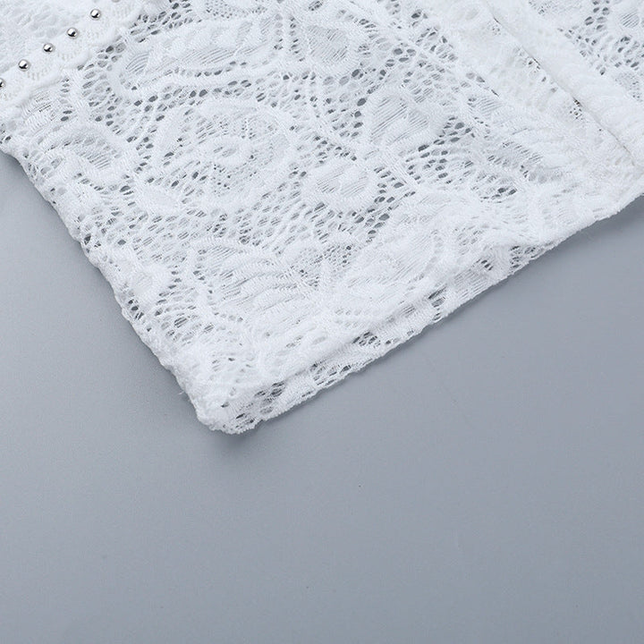 V neck button long sleeve lace top  | Festival Outfits Women