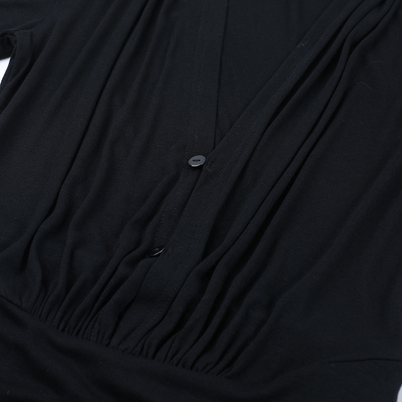 V neck long sleeve button ruched maxi dress  | Festival Outfits Women