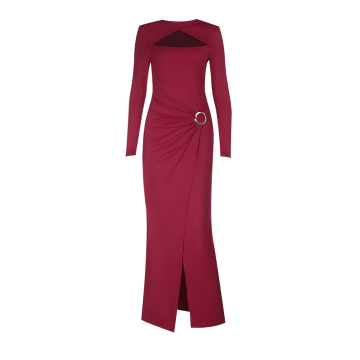 Long sleeve hollow out o ring slit cut out maxi dress  | Festival Outfits Women