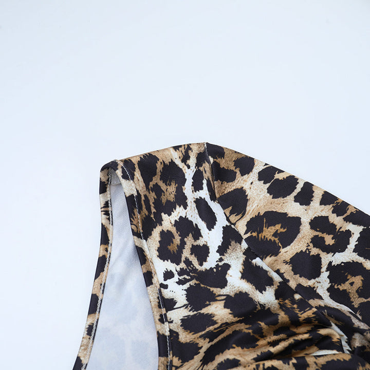 Leopard print one shoulder long sleeve slit maxi dress  | Festival Outfits Women-final-sale
