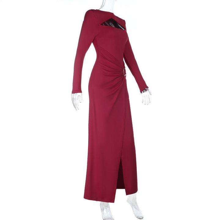 Long sleeve hollow out o ring slit cut out maxi dress  | Festival Outfits Women