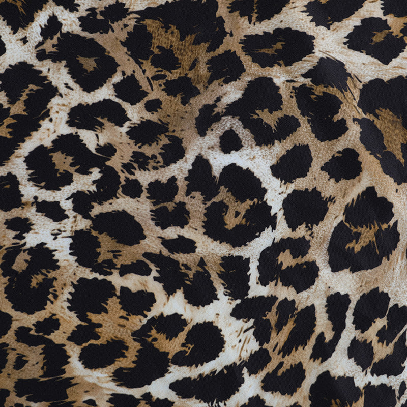 Leopard print one shoulder long sleeve slit maxi dress  | Festival Outfits Women-final-sale