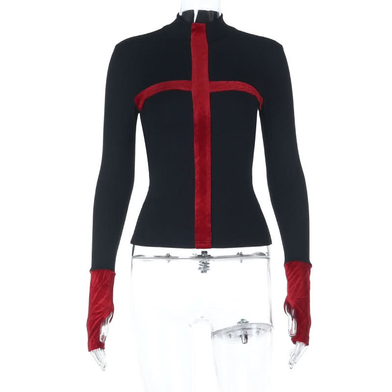 High neck cross pattern long sleeve top  | Festival Outfits Women