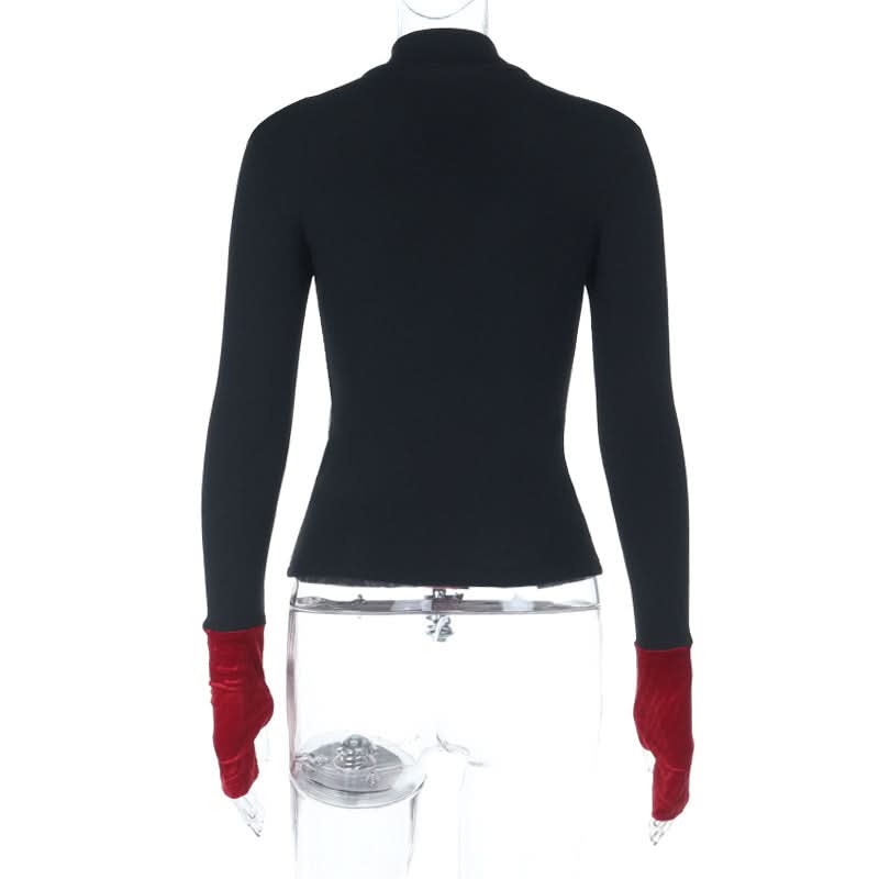 High neck cross pattern long sleeve top  | Festival Outfits Women