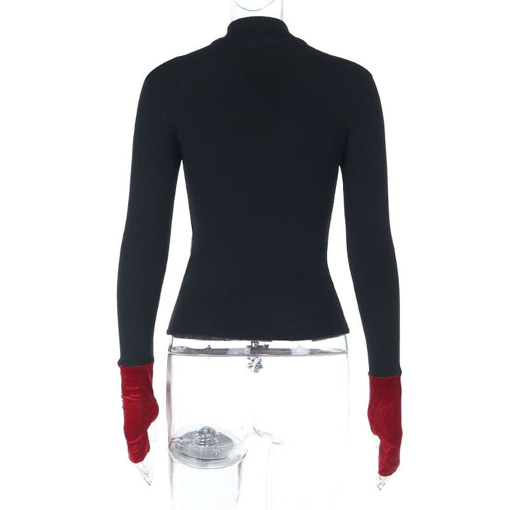 High neck cross pattern long sleeve top  | Festival Outfits Women