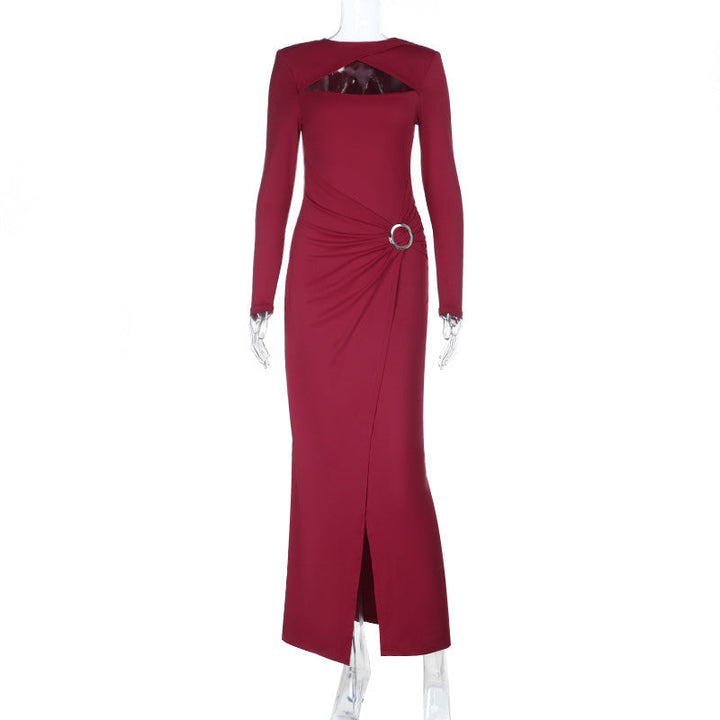 Long sleeve hollow out o ring slit cut out maxi dress  | Festival Outfits Women