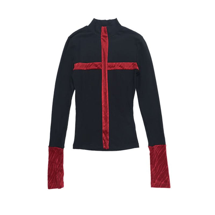 High neck cross pattern long sleeve top  | Festival Outfits Women