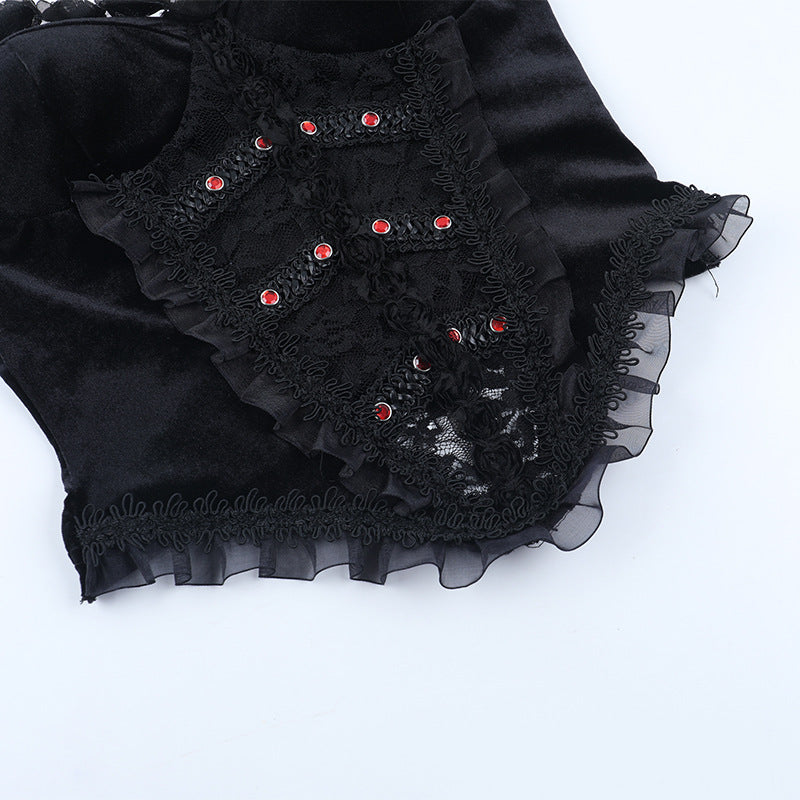 Sweetheart neck ruffle velvet top  | Festival Outfits Women