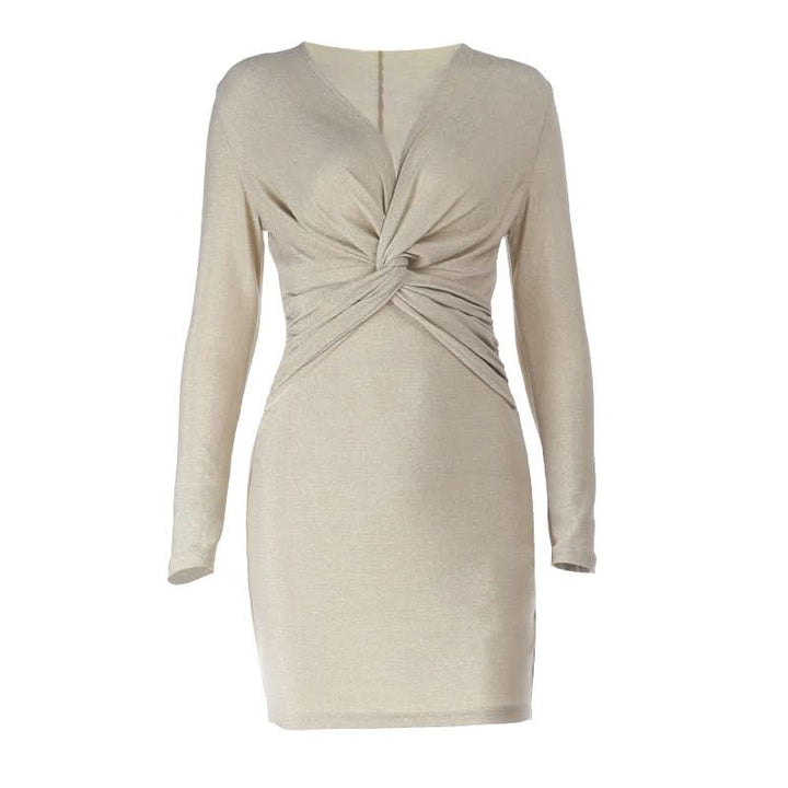 V neck ruched long sleeve mini dress  | Festival Outfits Women