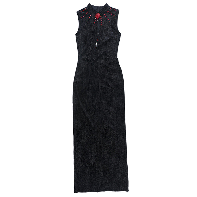 Sleeveless hollow out beaded cut out maxi dress  | Festival Outfits Women-final-sale