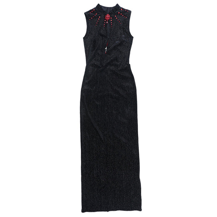 Sleeveless hollow out beaded cut out maxi dress  | Festival Outfits Women-final-sale
