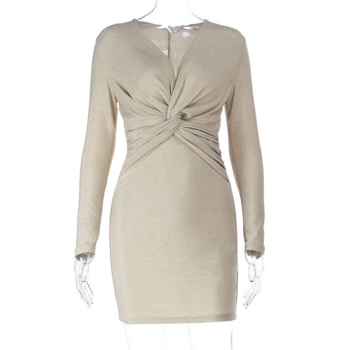 V neck ruched long sleeve mini dress  | Festival Outfits Women