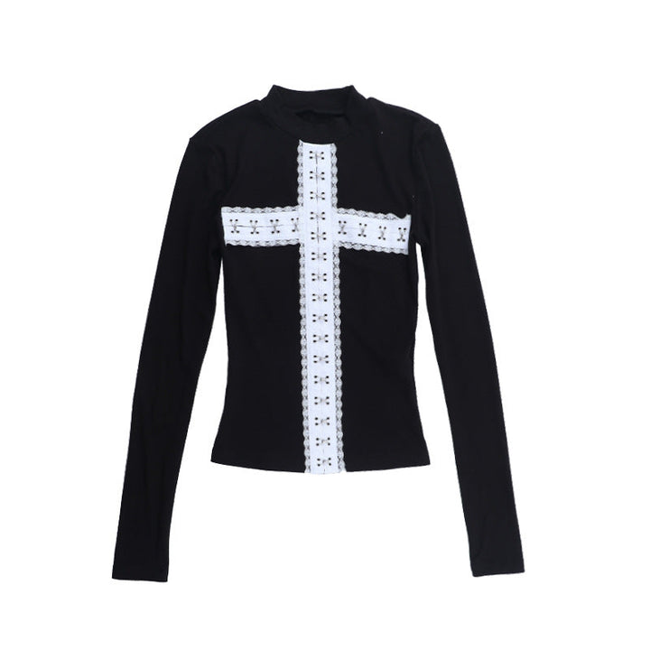 Long sleeve crewneck cross pattern top  | Festival Outfits Women