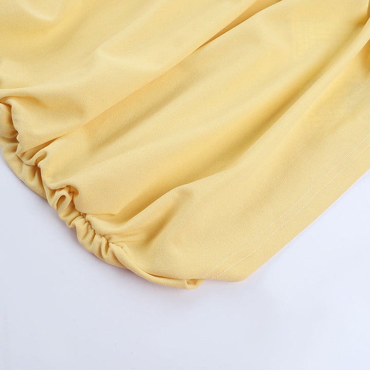 Long flared sleeve v neck ruched solid mini dress  | Festival Outfits Women