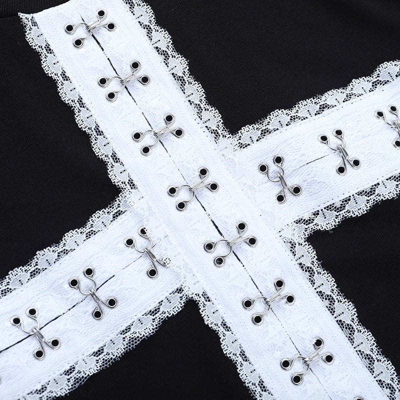 Long sleeve crewneck cross pattern top  | Festival Outfits Women