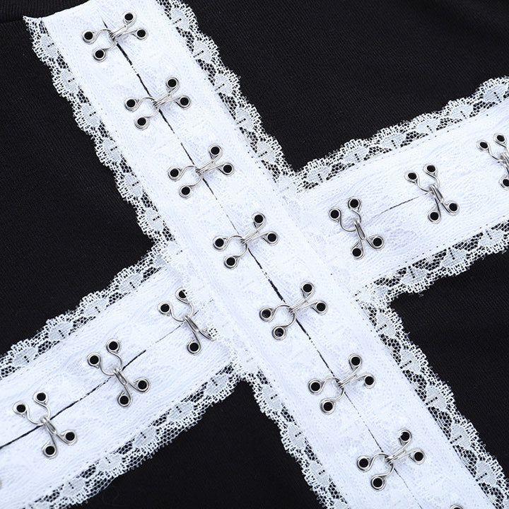 Long sleeve crewneck cross pattern top  | Festival Outfits Women