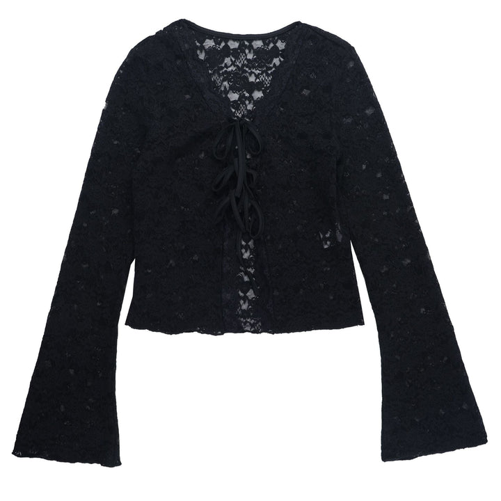 Long sleeve self tie lace crop top  | Festival Outfits Women