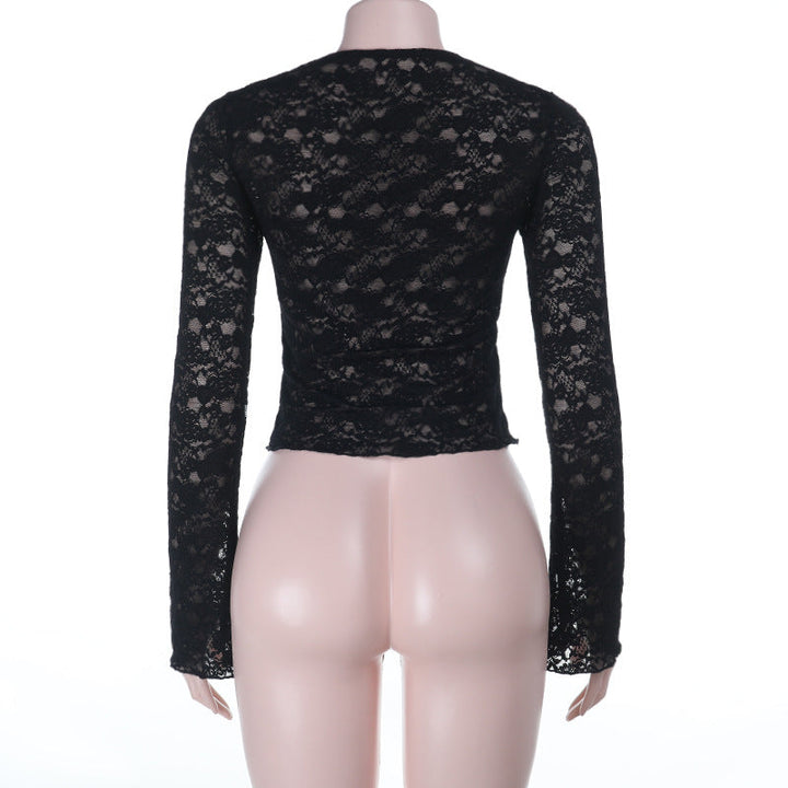 Long sleeve self tie lace crop top  | Festival Outfits Women