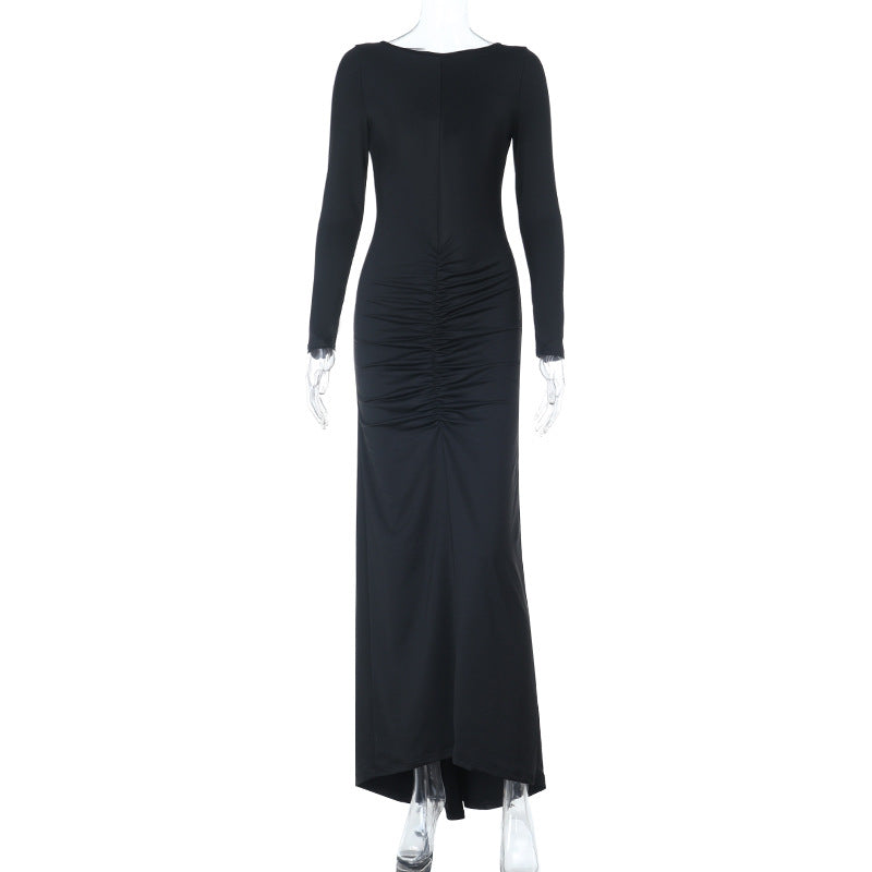 Backless long sleeve ruched maxi dress  | Festival Outfits Women