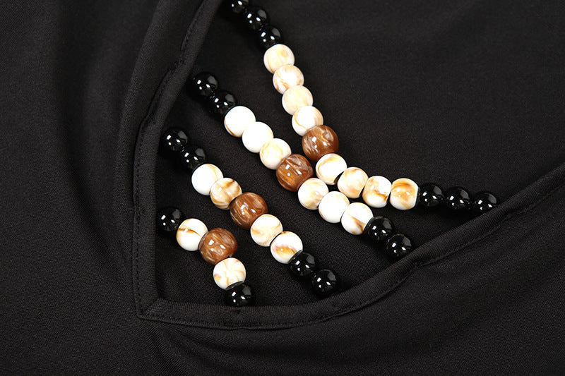 Long sleeve beaded v neck solid maxi dress  | Festival Outfits Women