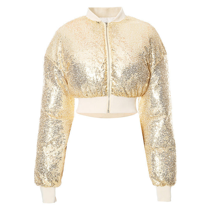Glitter long sleeve zip-up coat top  | Festival Outfits Women