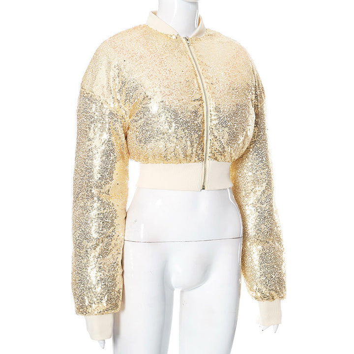 Glitter long sleeve zip-up coat top  | Festival Outfits Women