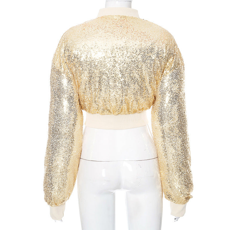 Glitter long sleeve zip-up coat top  | Festival Outfits Women