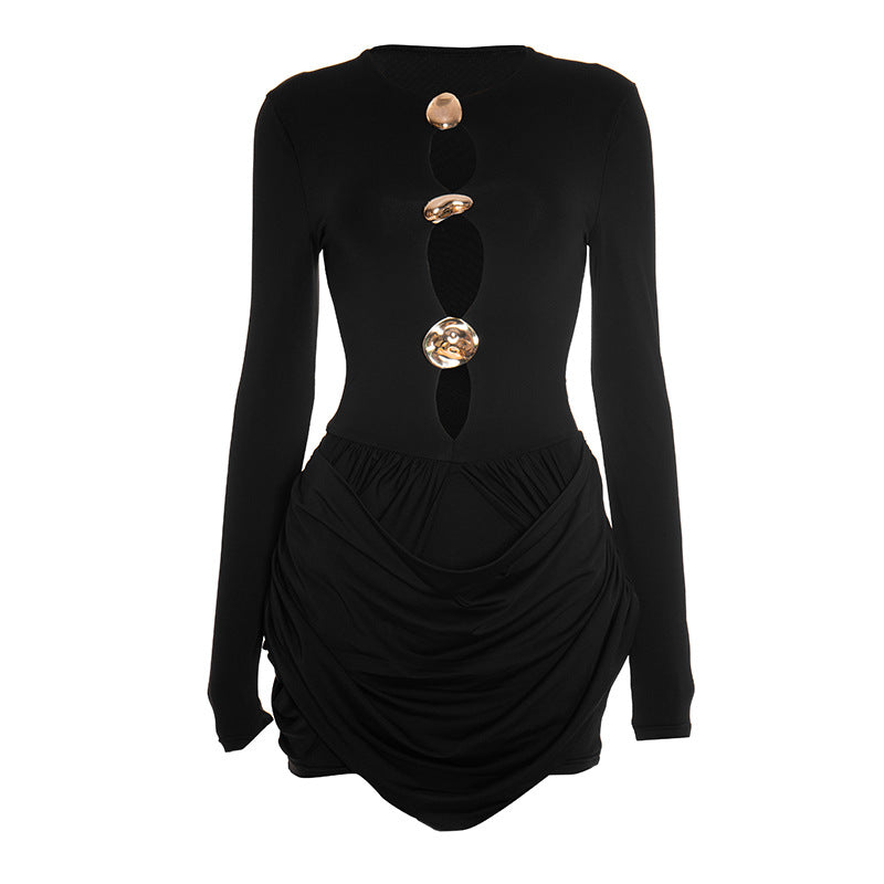 Long sleeve ruched hollow out cut out mini dress  | Festival Outfits Women