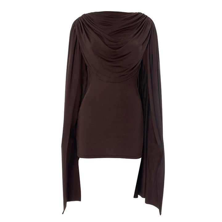Long flared sleeve solid ruched mini dress  | Festival Outfits Women