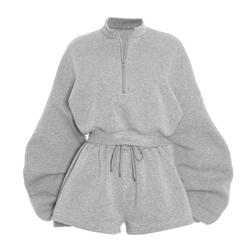 Long sleeve zip-up drawstring short pant set  | Festival Outfits Women